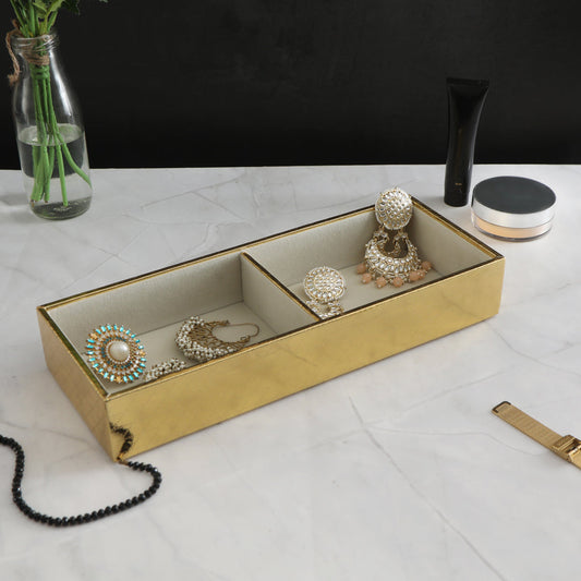 Leatherette Jewellery Tray 2 partition - Gold