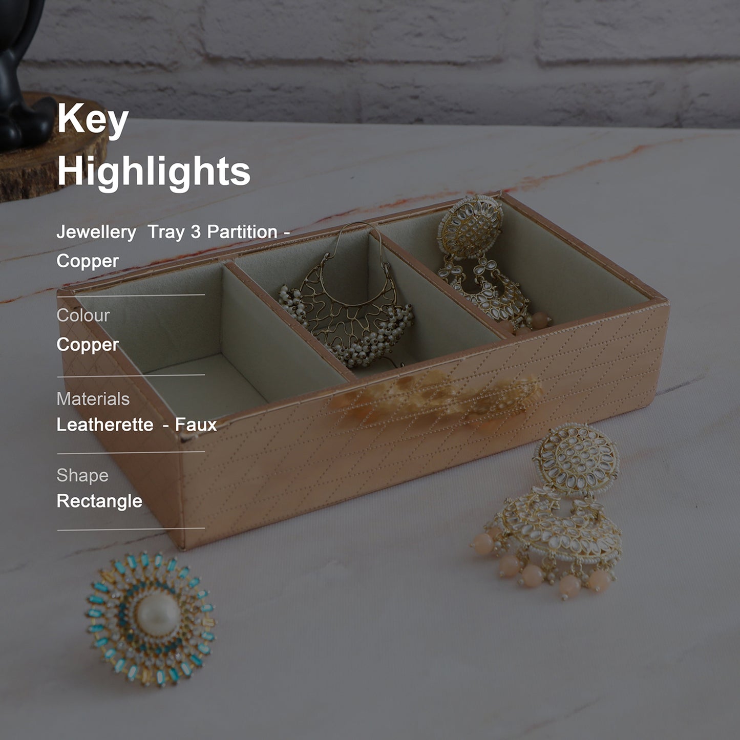 Leatherette Jewellery Tray 3 Partition - Copper