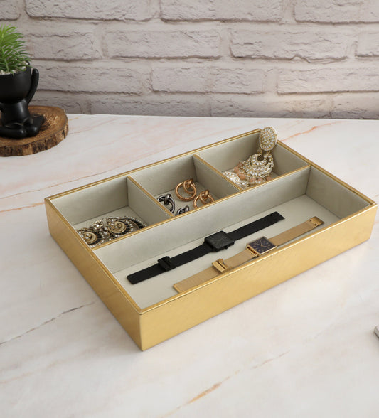 Leatherette Jewellery Tray 4 partition - Gold