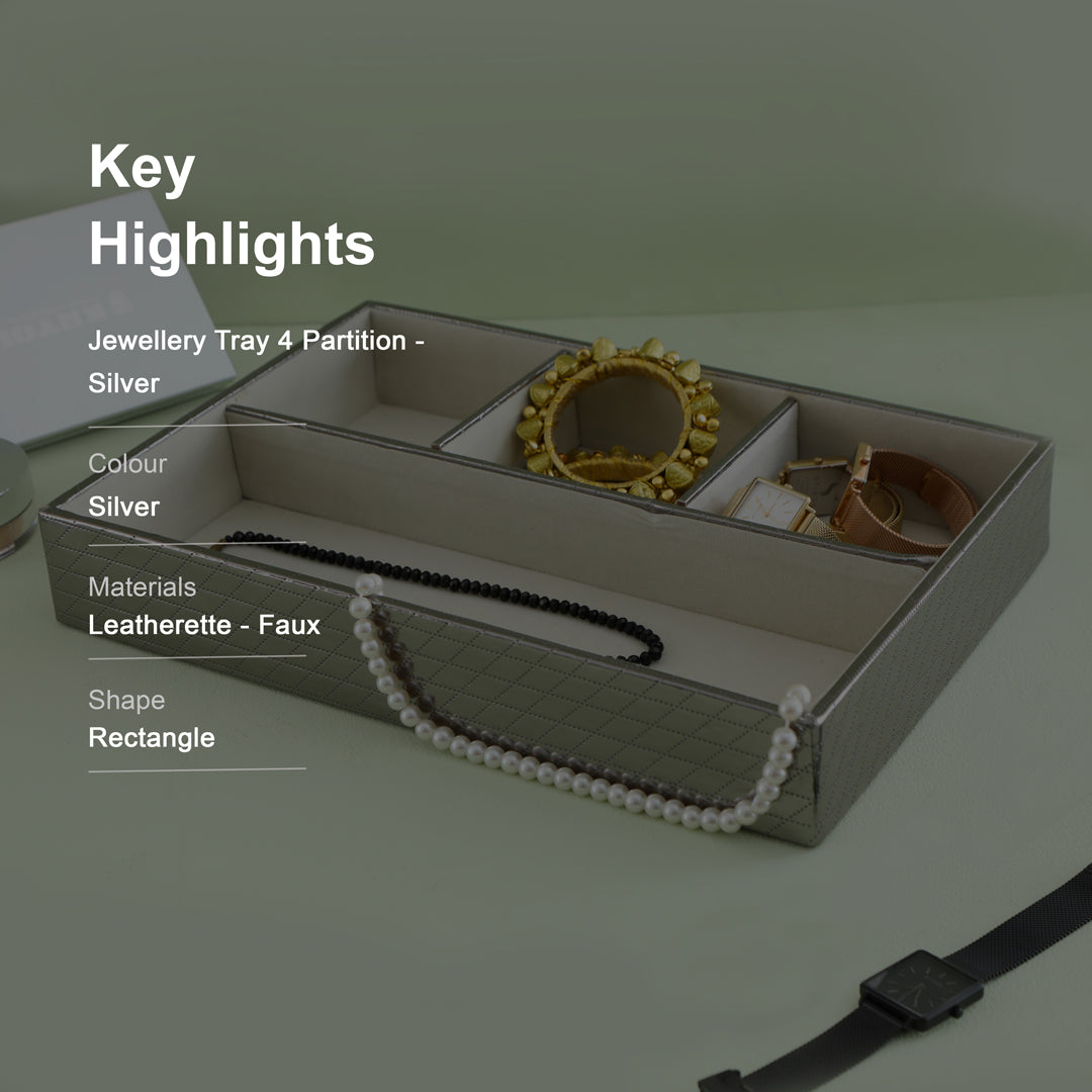 Leatherette Jewellery Tray 4 partition - Silver