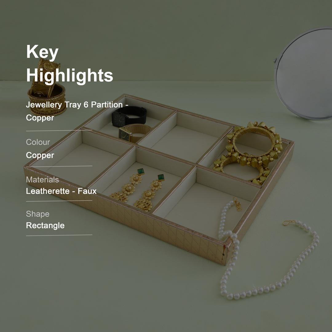 Leatherette Jewellery Tray 6 Partition - Copper