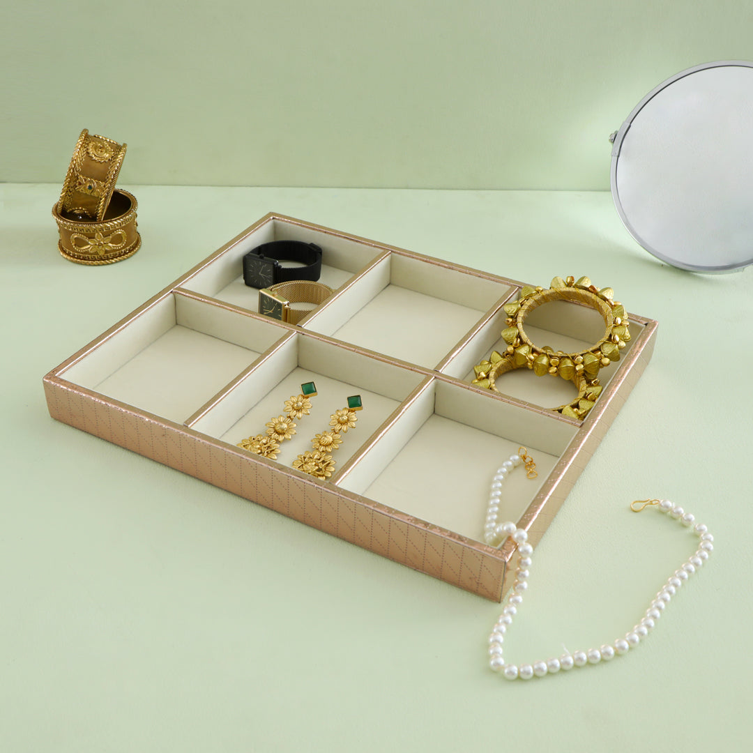Leatherette Jewellery Tray 6 Partition - Copper