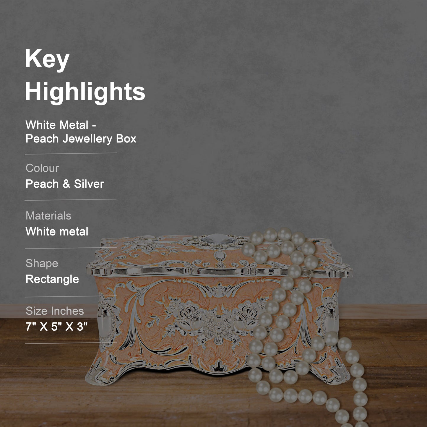 White Metal - Peach Jewellery Box