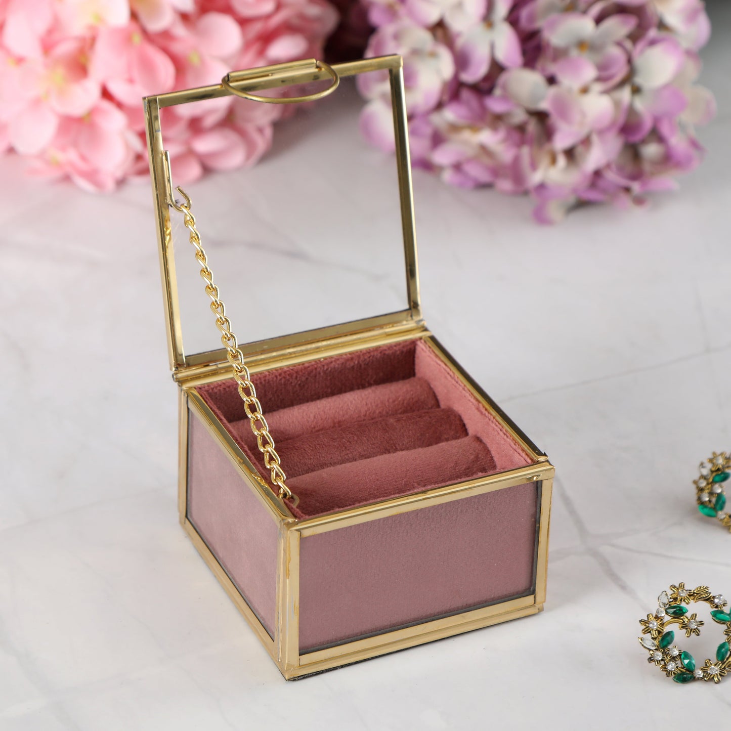 Glass & Metal Ring Box - Pink